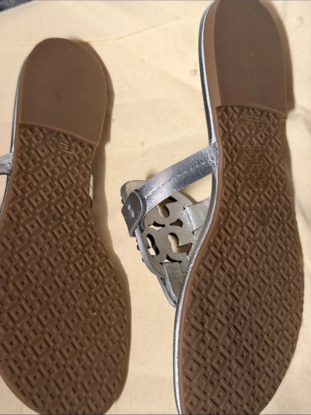 Tory Burch Silver Metallic Miller Embellished Thong Sandals